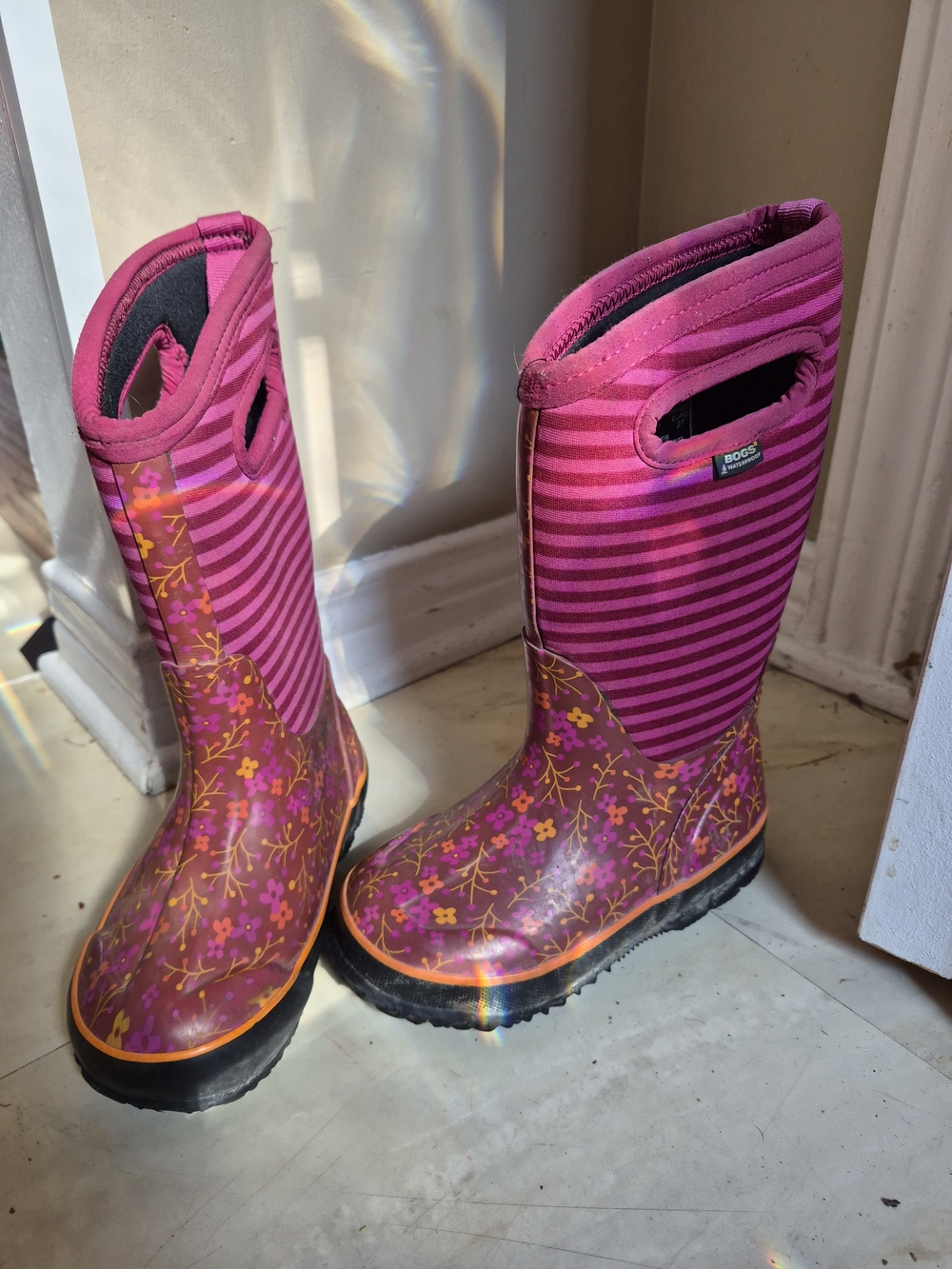 Bogs Kids Pink Floral Waterproof Rain Boots